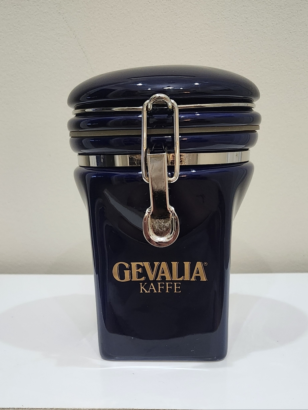 Gevalia Kaffe Ceramic Canister – Blue & Gold - King Of Sweden Seal - Vtg Coffee